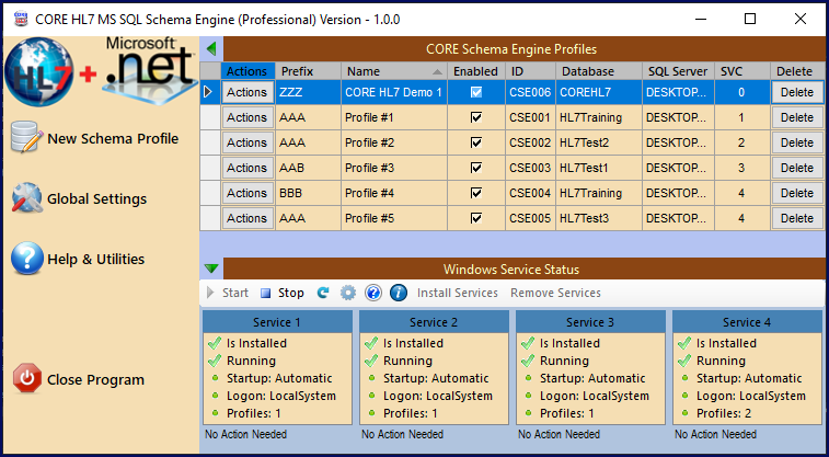 CORE MS SQL Schema Engine main window
