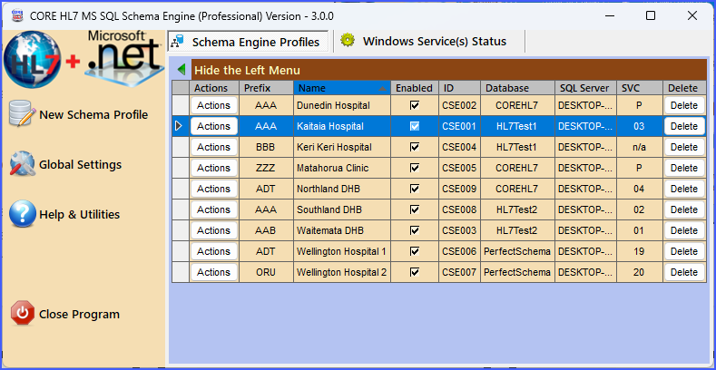 CORE MS SQL Schema Engine main window