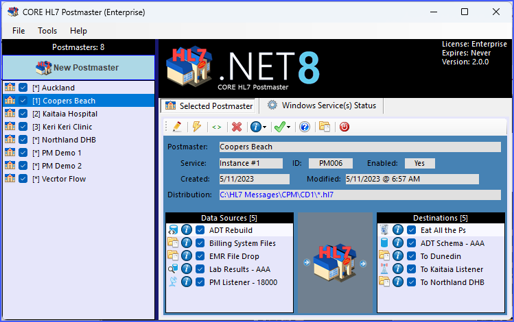 HL7 Postmaster main window