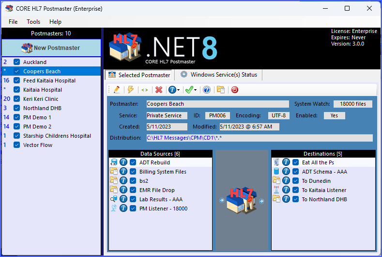 HL7 Postmaster main window