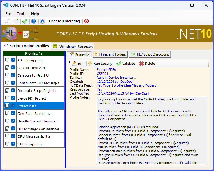 CORE HL7 C Sharp Script Engine